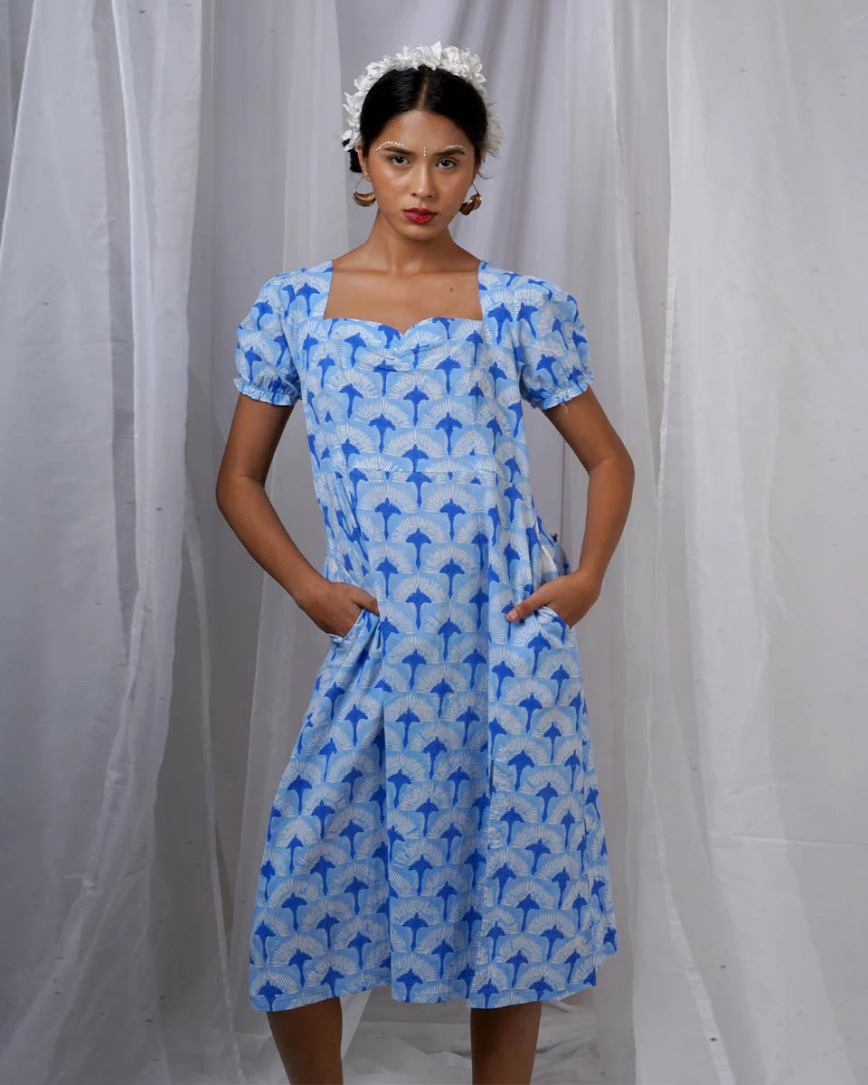 Ishani Blue Hand Block Printed Dress-BAD - Image 2