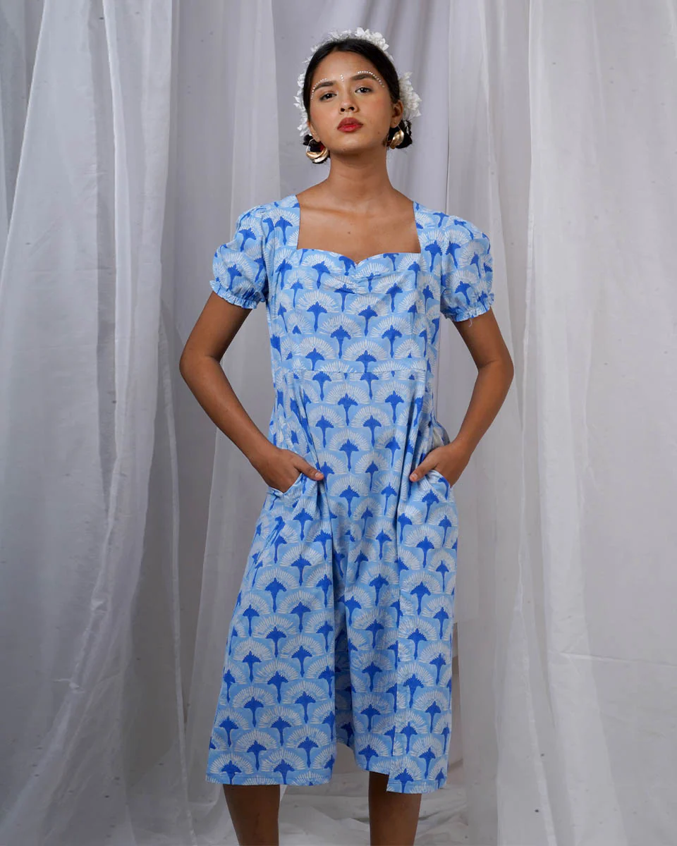 Ishani Blue Hand Block Printed Dress-BAD - Image 4