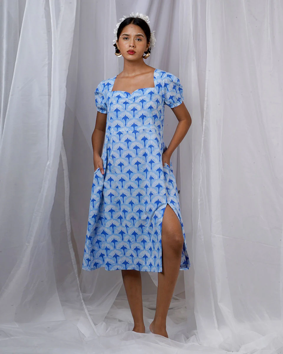 Ishani Blue Hand Block Printed Dress-BAD - Image 7