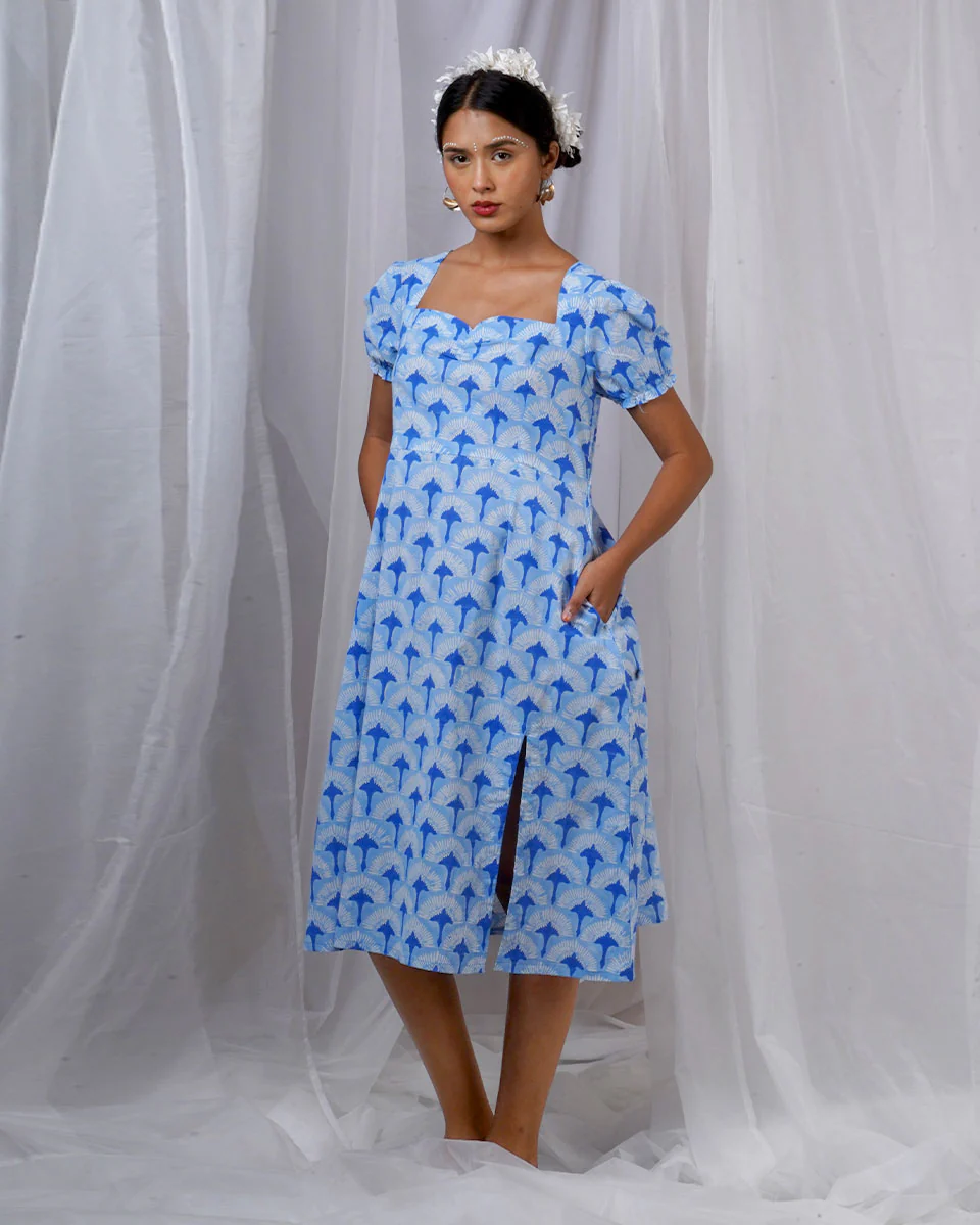 Ishani Blue Hand Block Printed Dress-BAD - Image 8