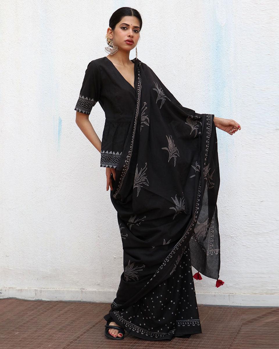 Isla Blockprinted Cotton Saree - NOMAD - Image 2