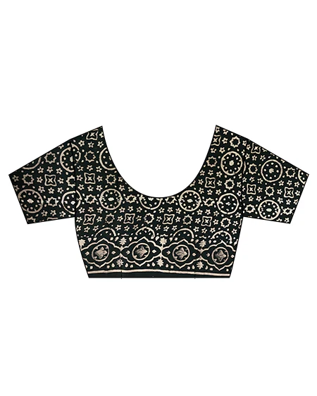 Ivory Black Block Printed Cotton Mul Saree - Image 5