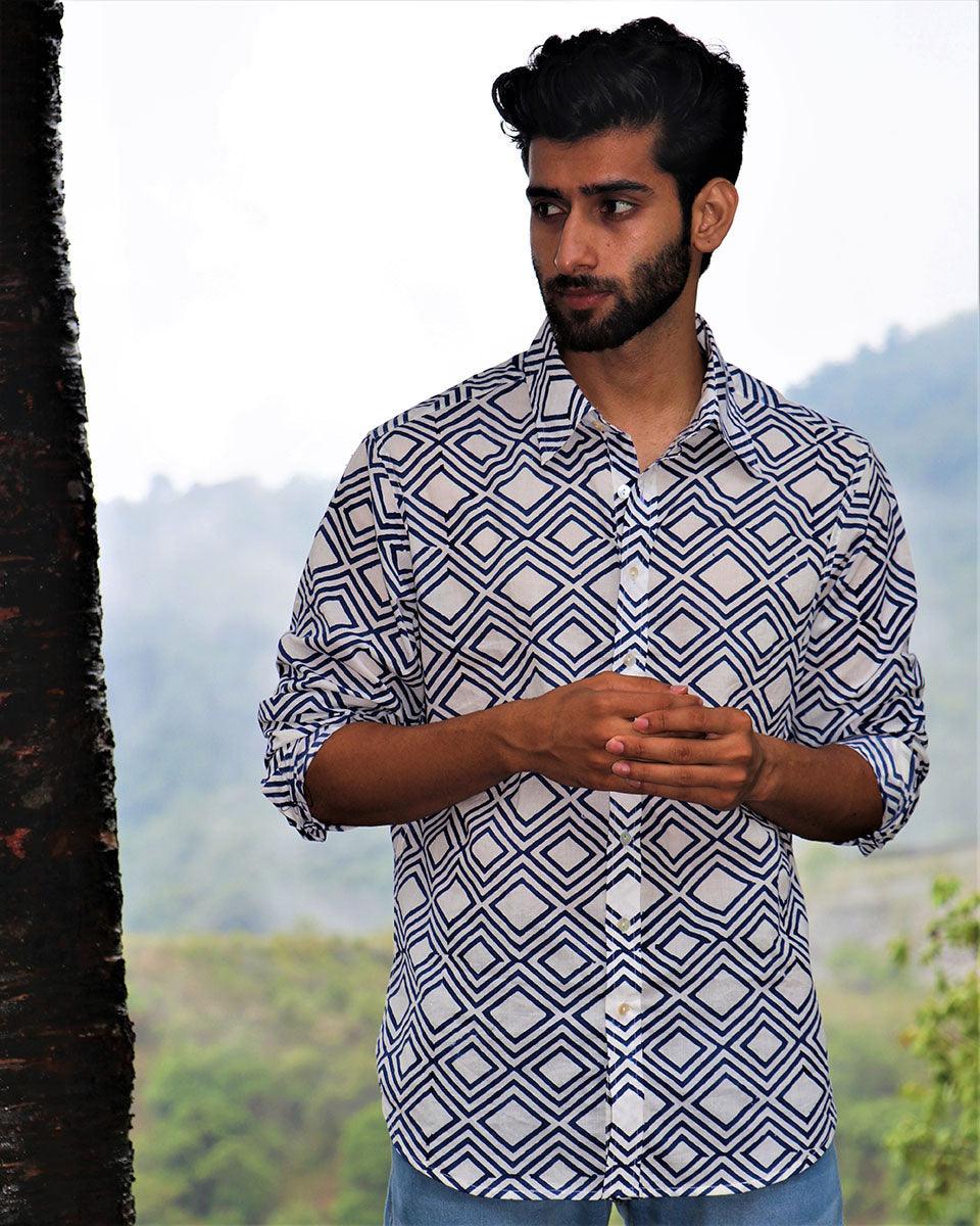 Ivory Block Printed Cotton Shirt - Image 5