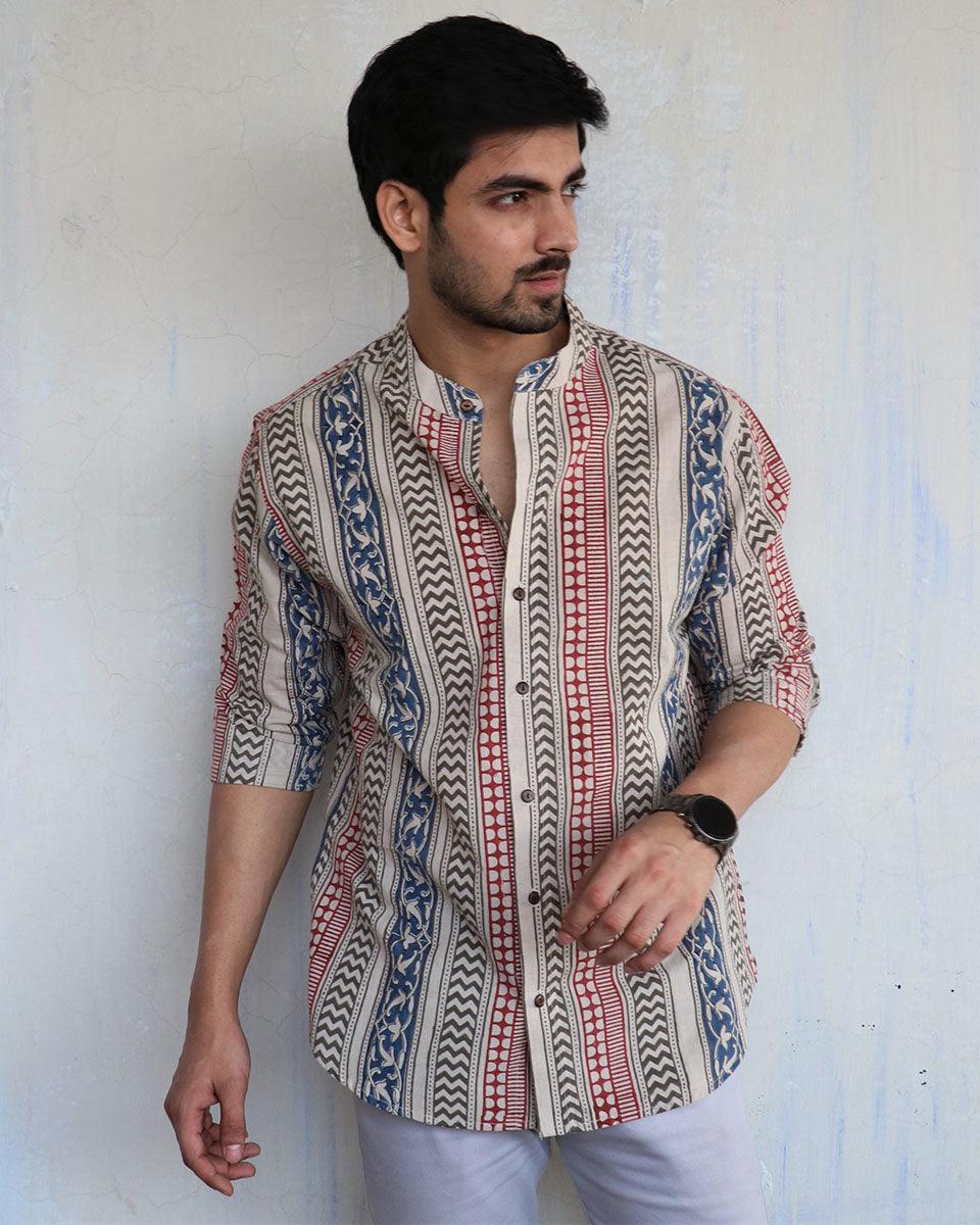 Ivory Block-Printed Men's Shirt - Image 5