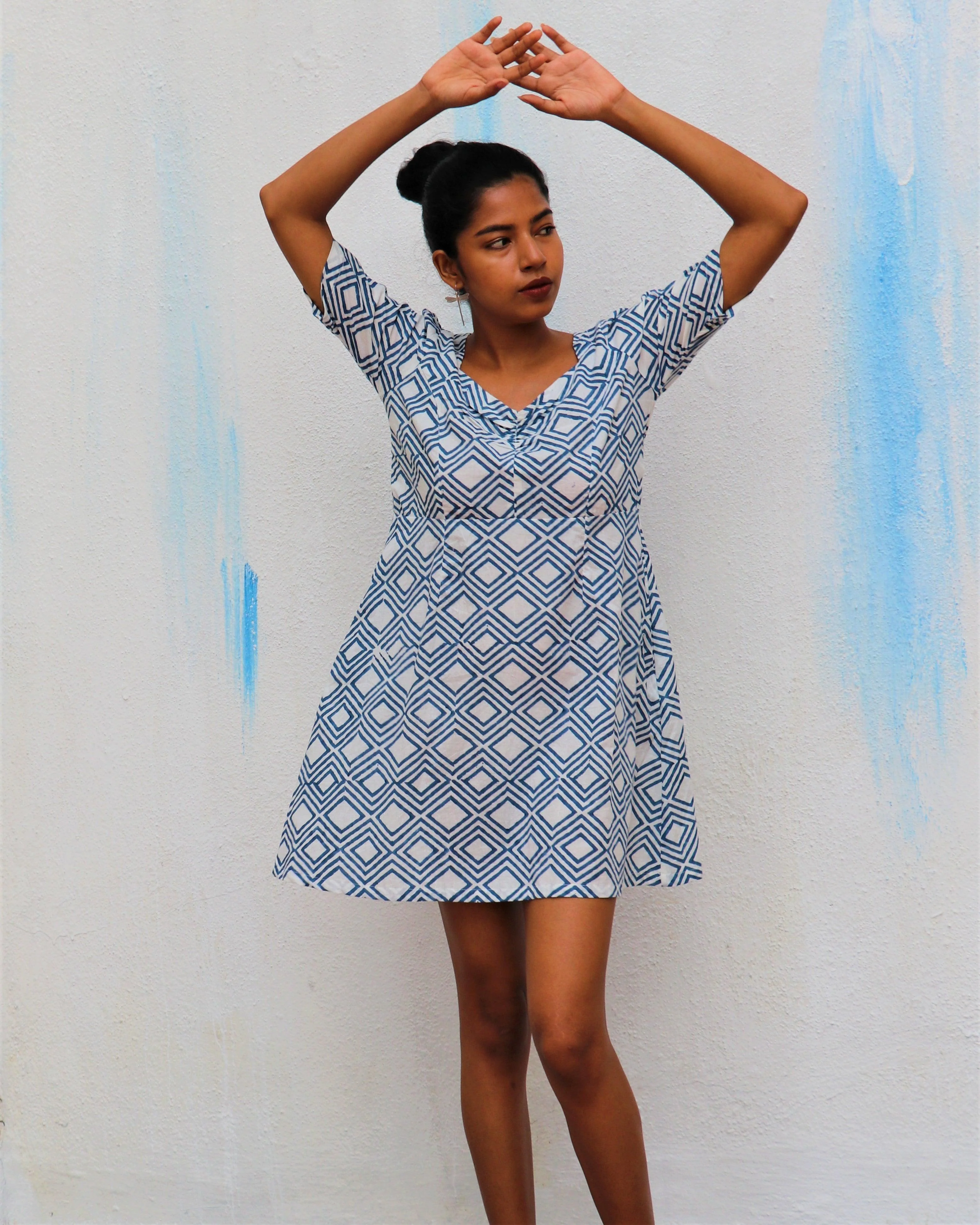 Ivory Diamond Block Printed Cotton Dress - Wic - Image 6