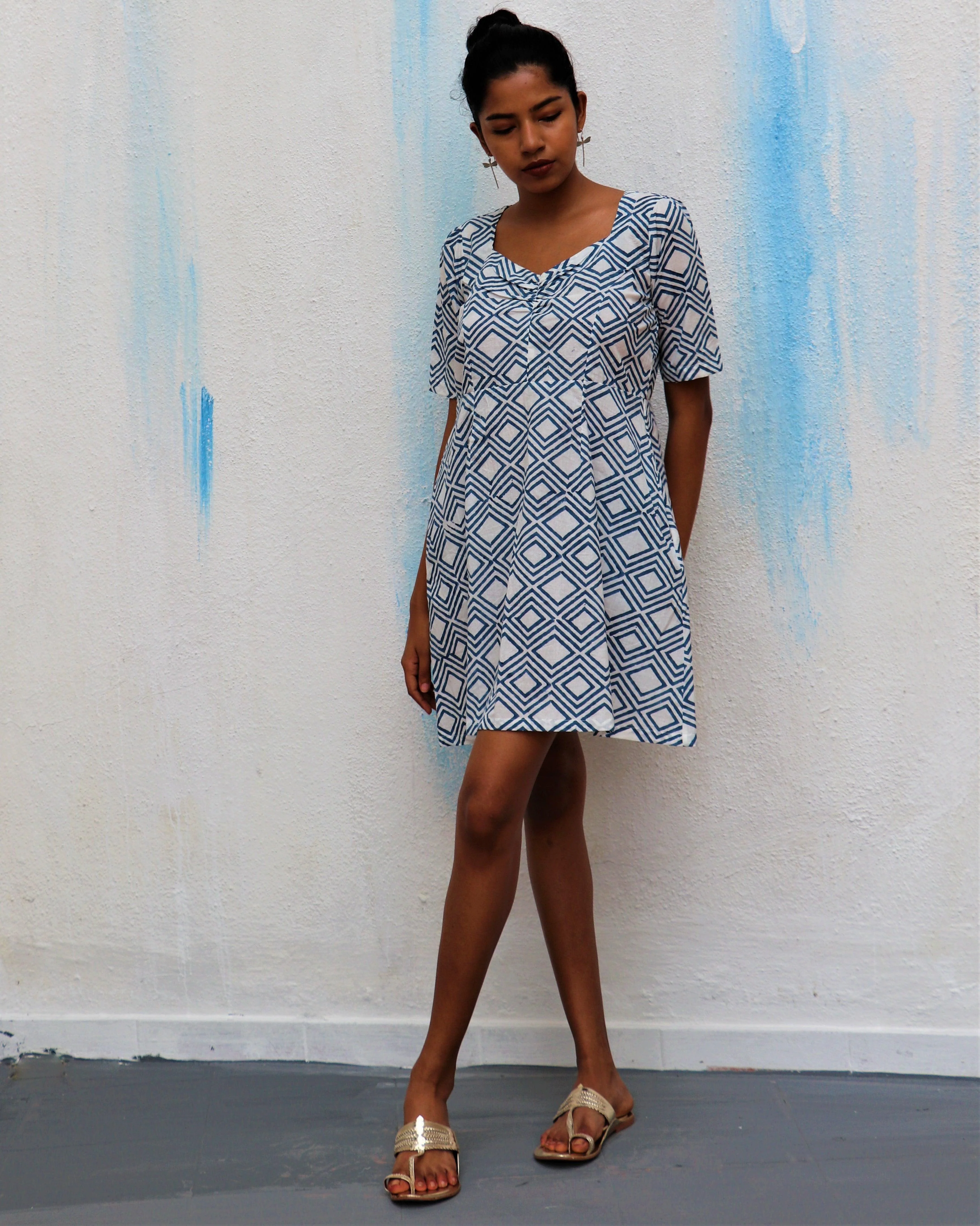 Ivory Diamond Block Printed Cotton Dress - Wic - Image 7