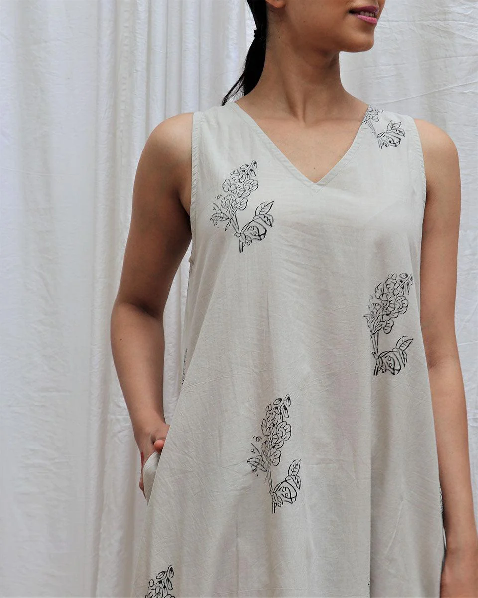 Ivory Mist Handblockprinted Cotton Dress-Sor - Image 10