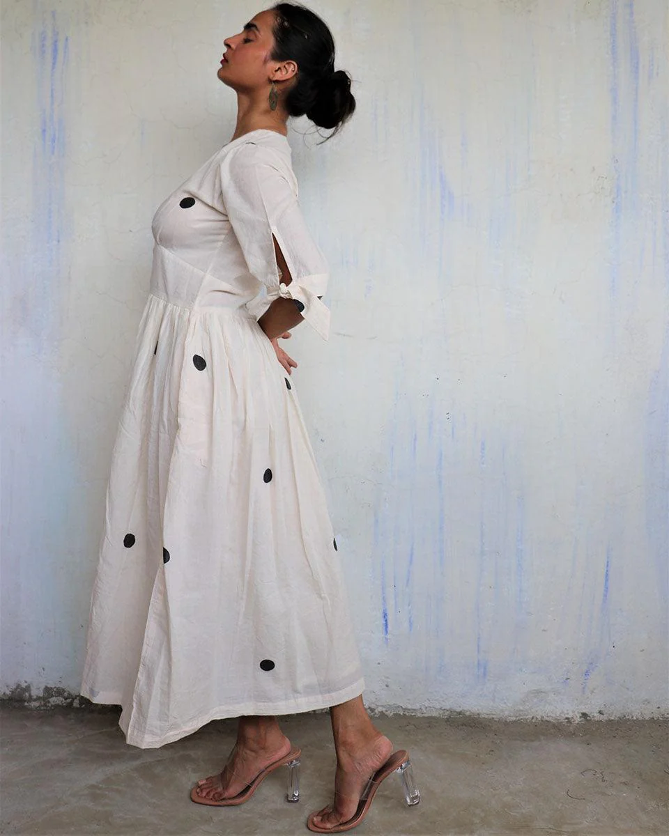 Ivory Pure Cotton Polka Dot Dress-Mono - Image 5