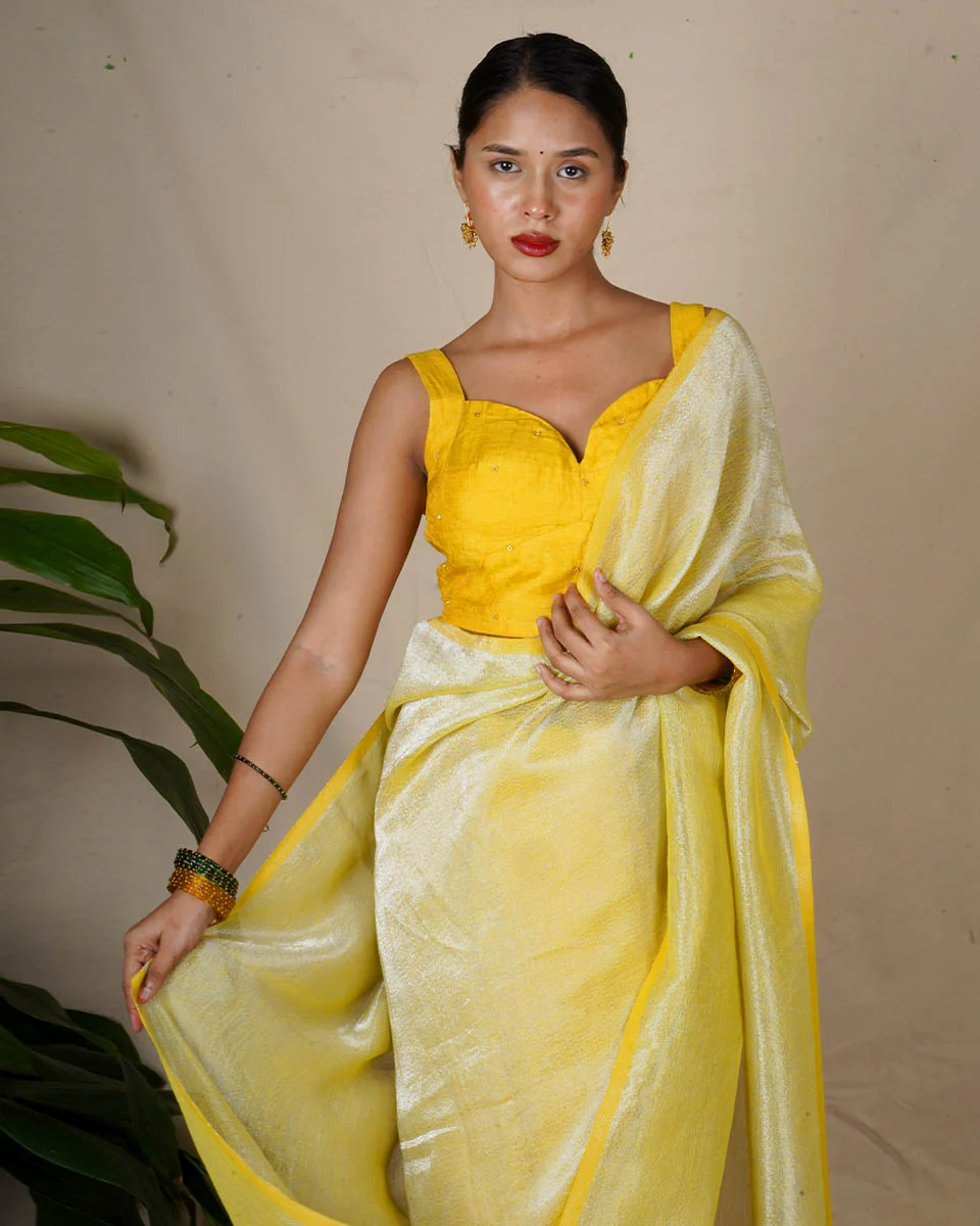 Jasnoor Yellow Handwoven Linen Zari Saree - Eknoor - Image 5