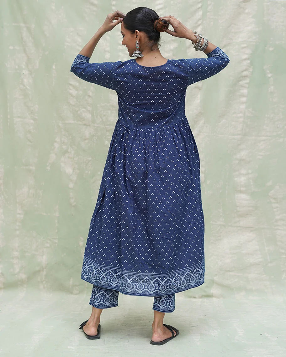 Jogi Blue Handblock Print Cotton Kurta Set - INDI - Image 3