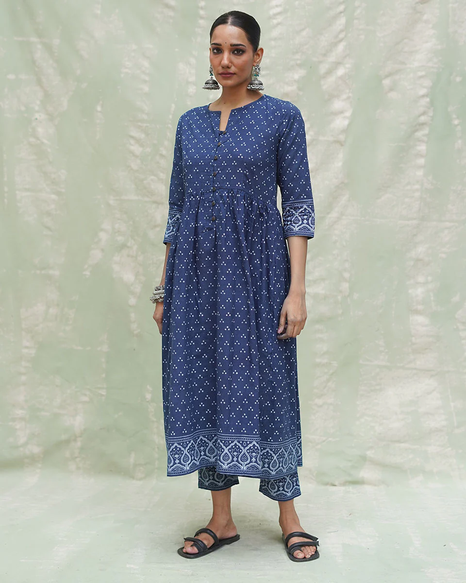 Jogi Blue Handblock Print Cotton Kurta Set - INDI - Image 7