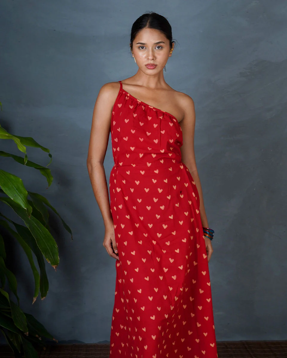 Jyoti Red Hand Block Printed Cotton Dress-MYA - Image 10