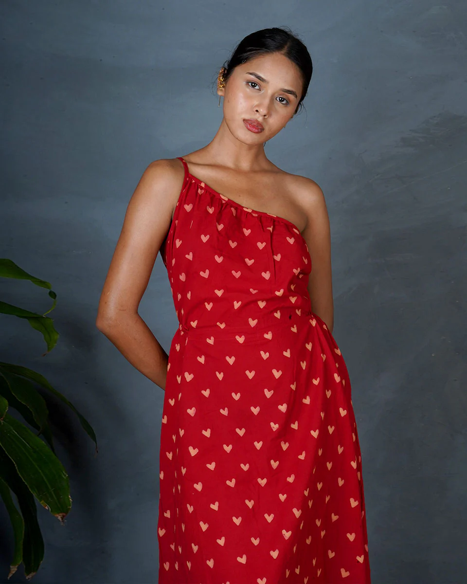 Jyoti Red Hand Block Printed Cotton Dress-MYA - Image 11