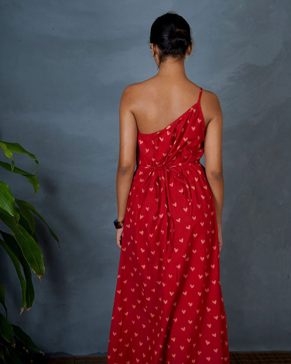 Jyoti Red Hand Block Printed Cotton Dress-MYA - Image 8