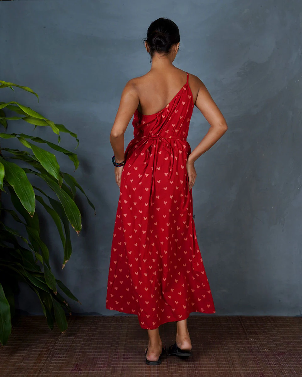 Jyoti Red Hand Block Printed Cotton Dress-MYA - Image 9