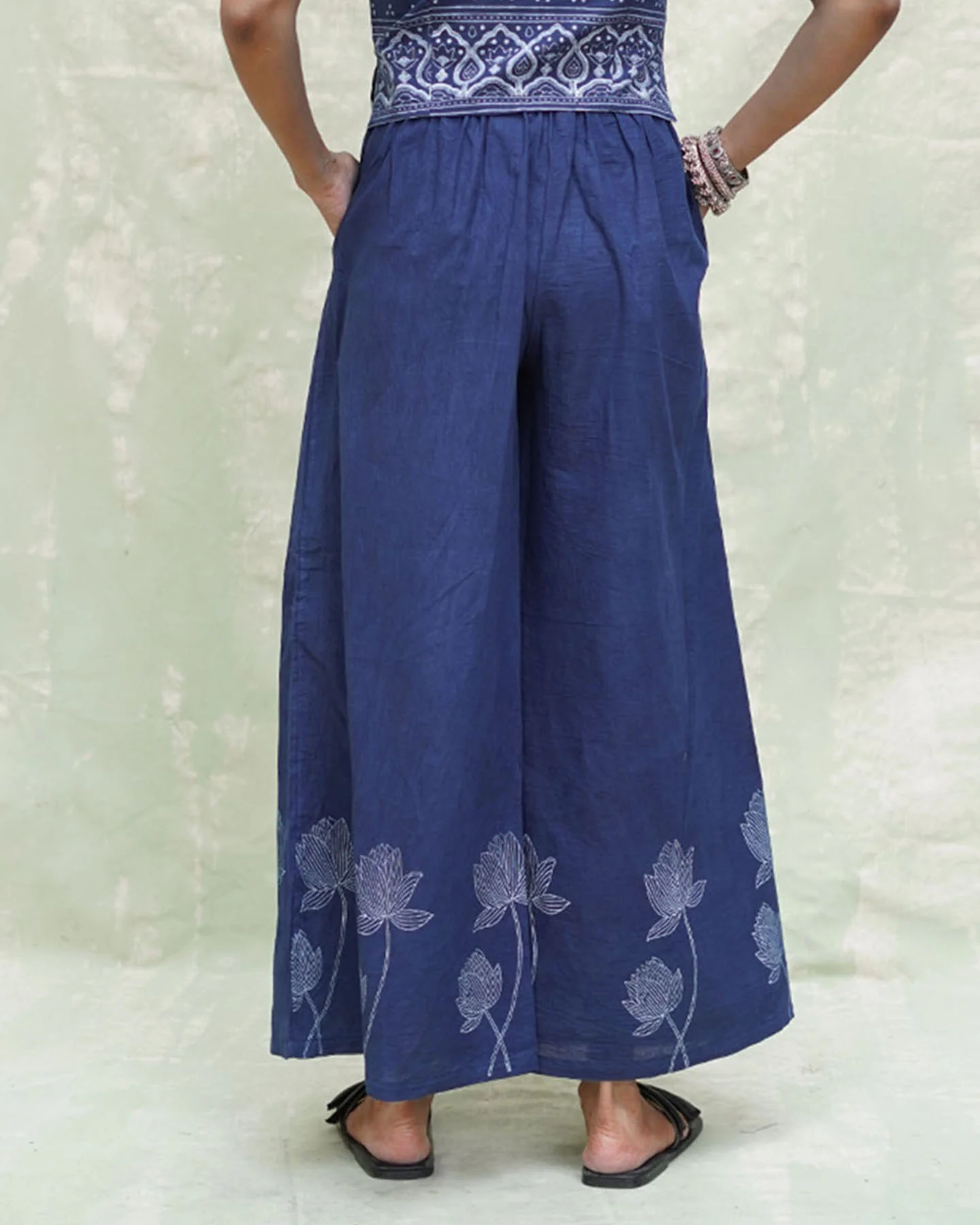 Kalashri Blue Handblock Print Cotton Pant - INDI - Image 2