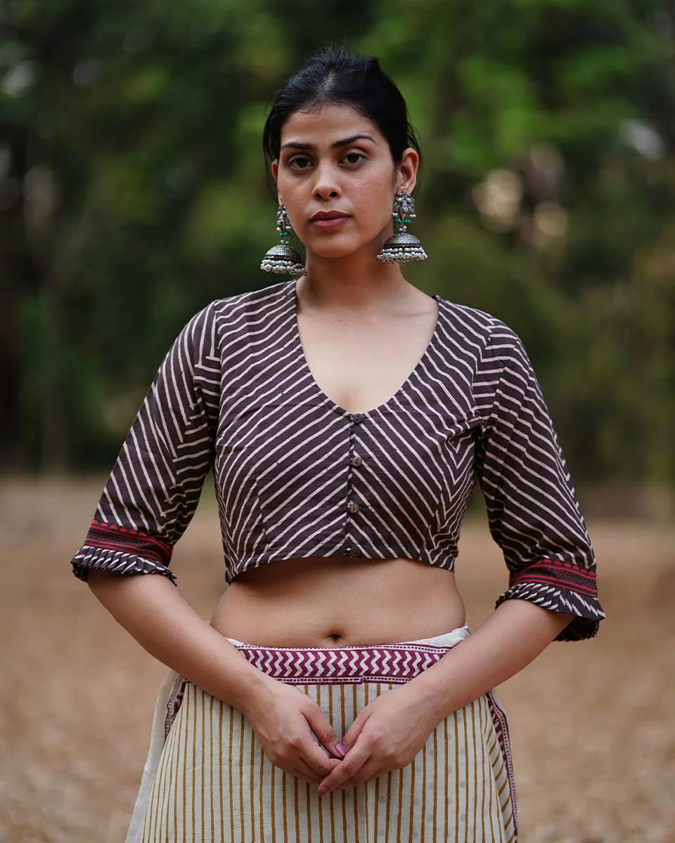 Kaliyon Ka Chaman Brown Block Printed Cotton Blouse - WW - Image 2