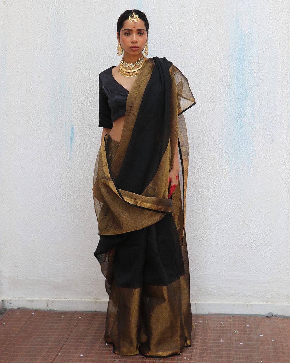 Kalyani Handwoven Linen Zari Saree - Image 4