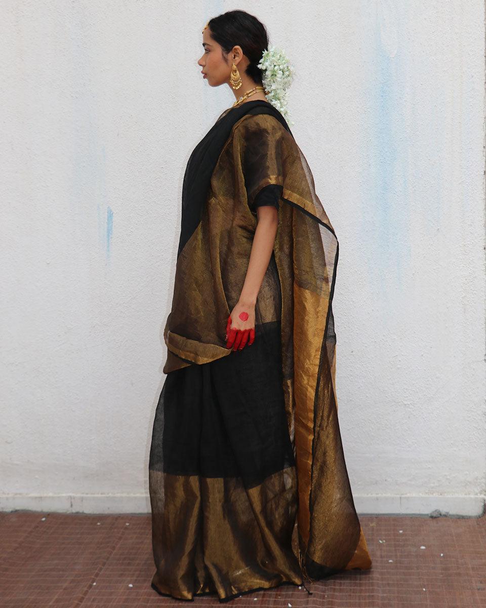 Kalyani Handwoven Linen Zari Saree - Image 5