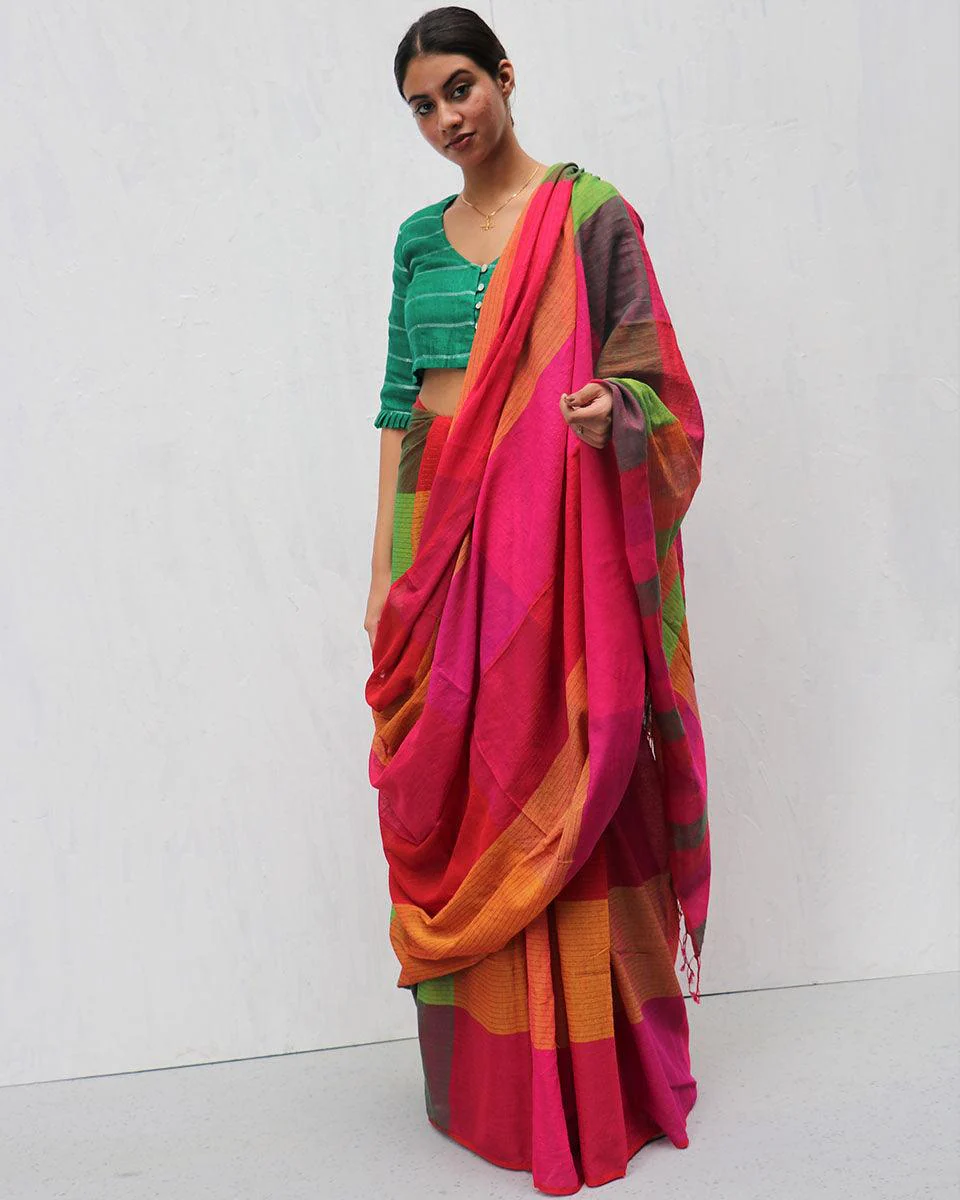 Kavin Handwoven Cotton Saree-Madras - Image 2
