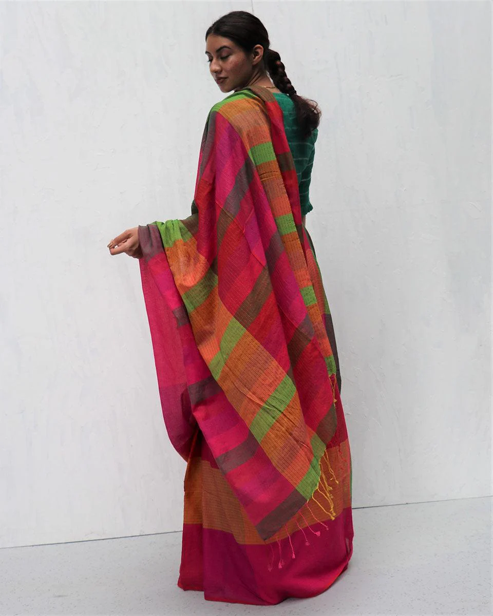 Kavin Handwoven Cotton Saree-Madras - Image 7