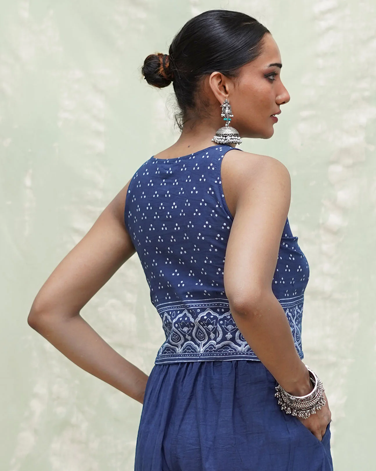 Khamaj Blue Handblock Print Cotton Blouse - INDI - Image 6