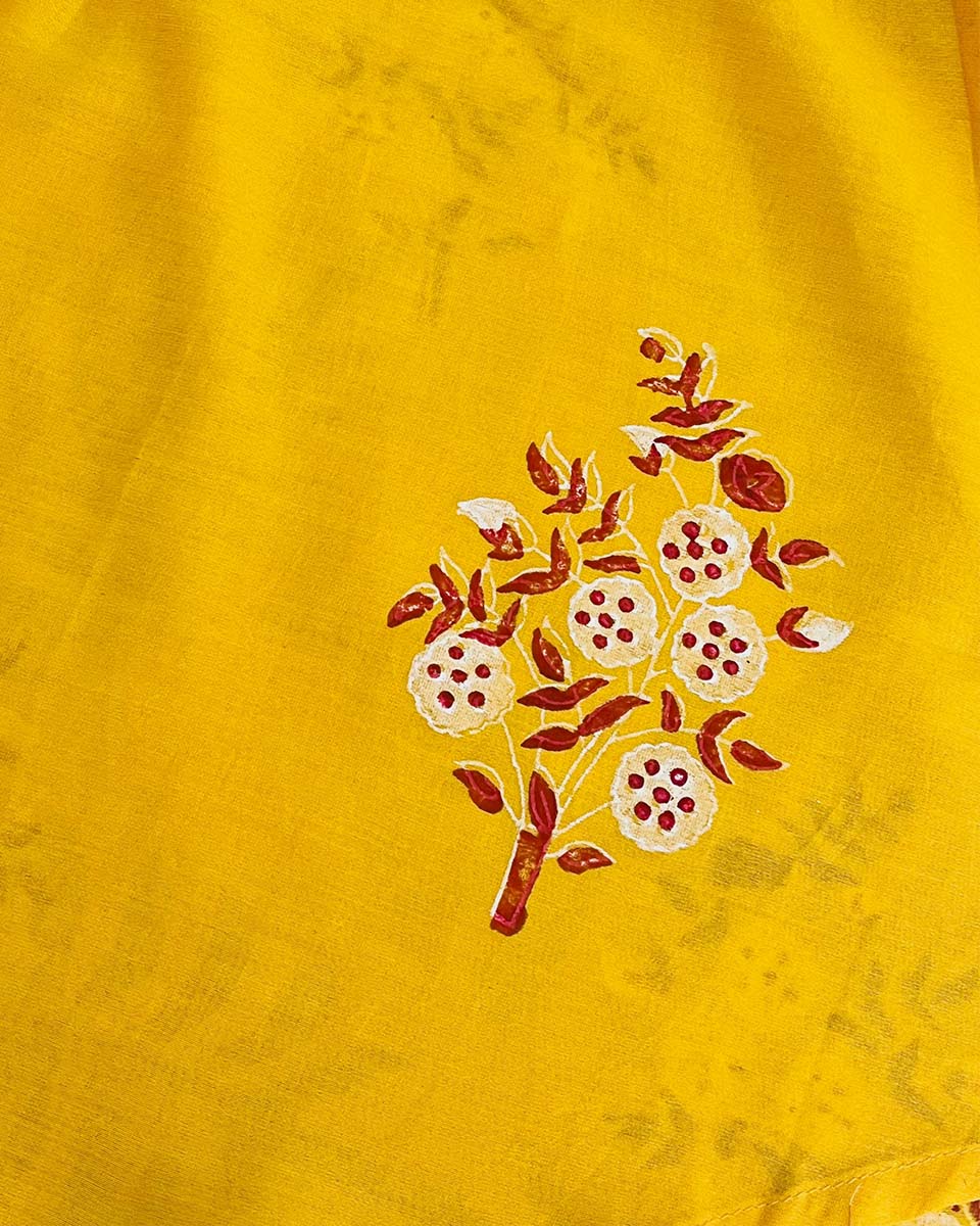 Kiran Si Tu Yellow Handblock Printed Chanderi Silk Kurti - CHD - Image 4