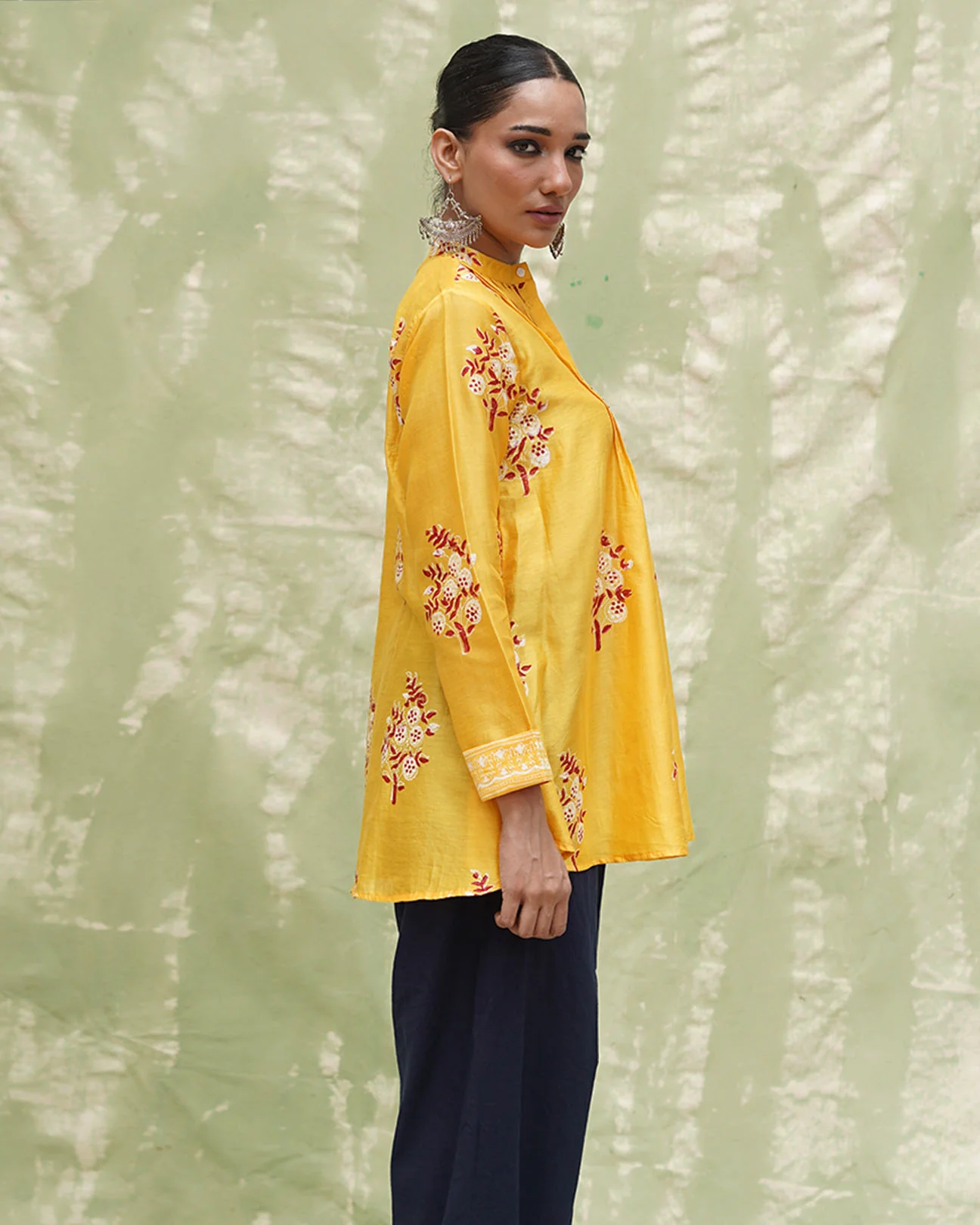 Kiran Si Tu Yellow Handblock Printed Chanderi Silk Kurti - CHD - Image 6