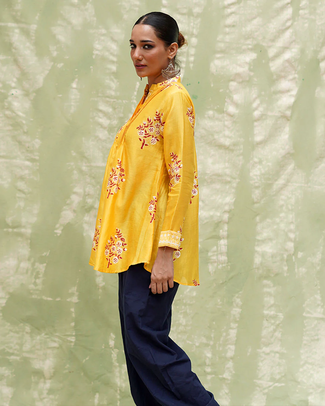 Kiran Si Tu Yellow Handblock Printed Chanderi Silk Kurti - CHD - Image 7