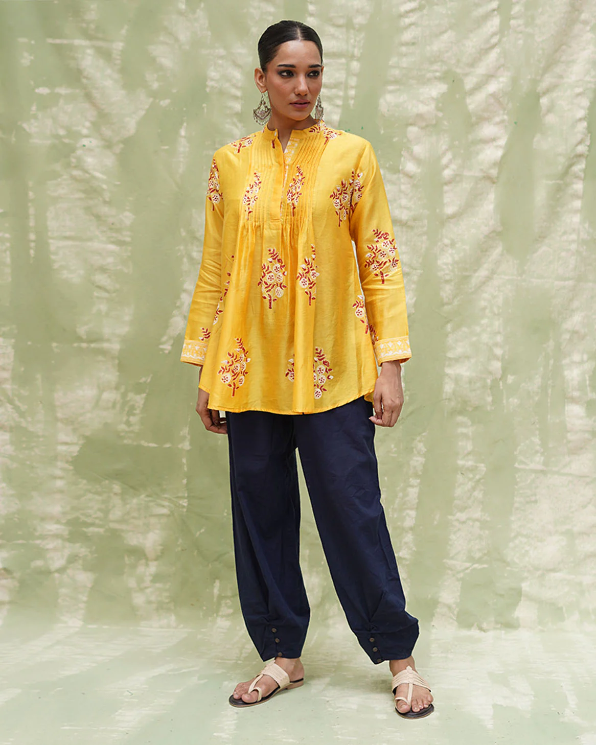Kiran Si Tu Yellow Handblock Printed Chanderi Silk Kurti - CHD - Image 8