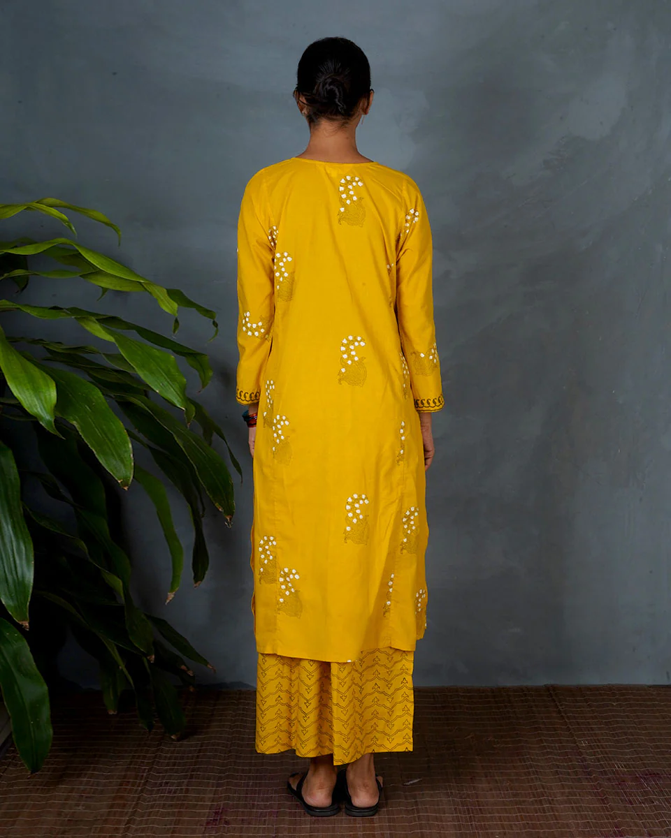 Kyra Yellow Hand Block Printed Cotton Kurta-MYA - Image 5