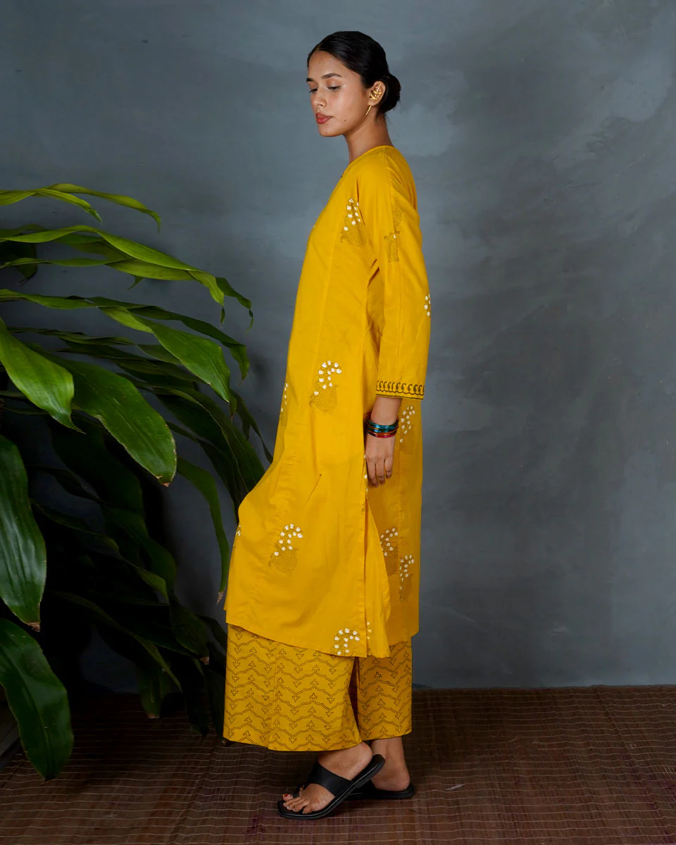 Kyra Yellow Hand Block Printed Cotton Kurta-MYA - Image 7