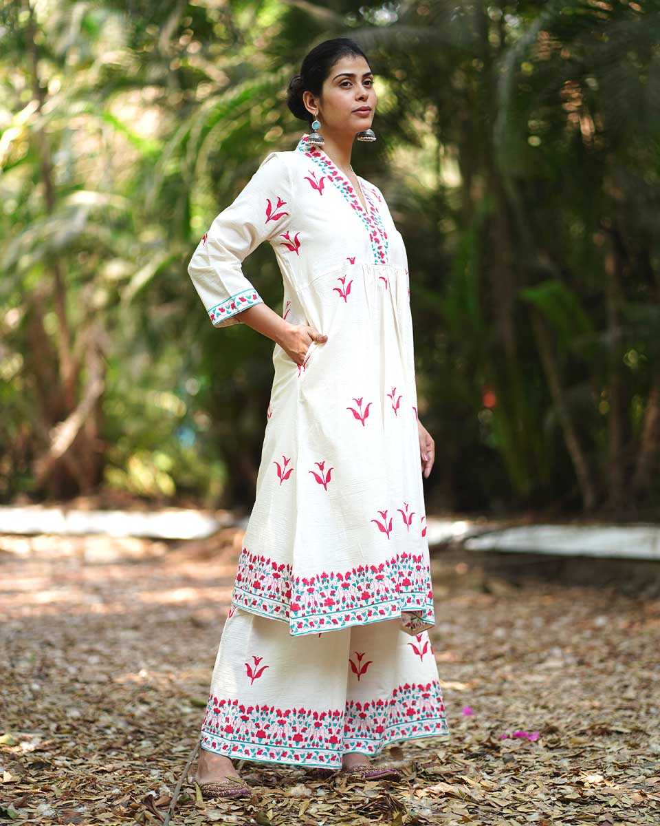 Lavender’s Lull Ivory Handblock Printed Kurta set - MMG - Image 7
