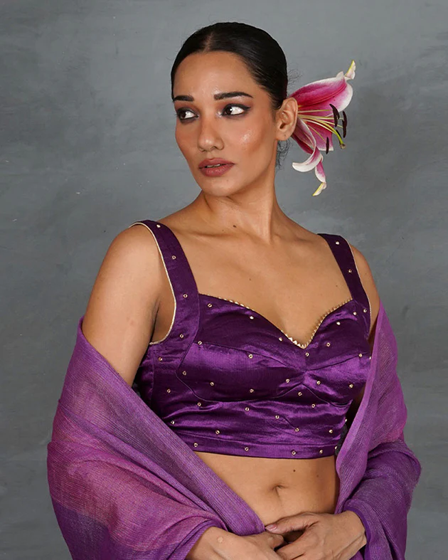 Lead Light Purple Mashru Silk Blouse - TARA - Image 3