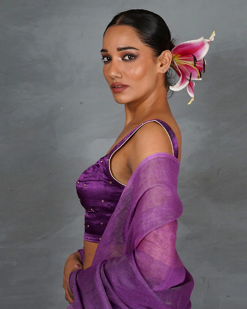 Lead Light Purple Mashru Silk Blouse - TARA - Image 5