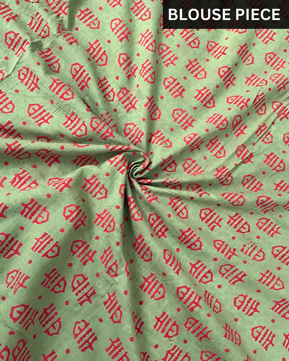 Aaina Handblockprinted Cotton Saree - Ajooni - Image 4