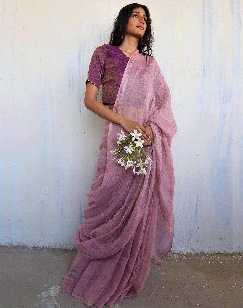 Inara Handwoven Linen Saree-Melting Moon - Image 6