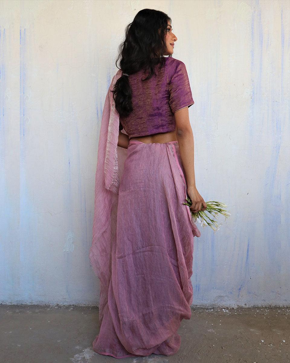 Inara Handwoven Linen Saree-Melting Moon - Image 8