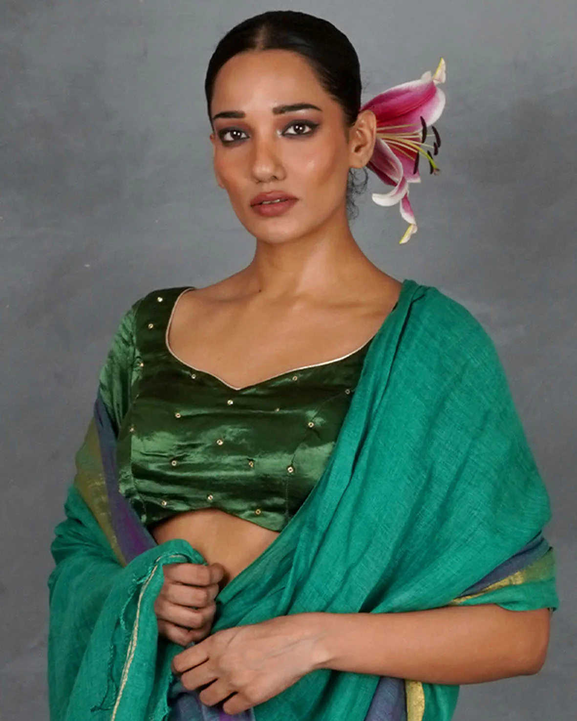 Light Within Green Mashru Silk Blouse - TARA - Image 4