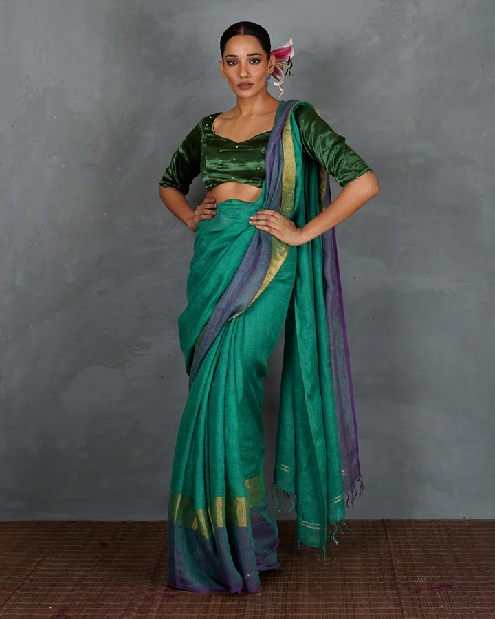 Light Within Green Mashru Silk Blouse - TARA - Image 8