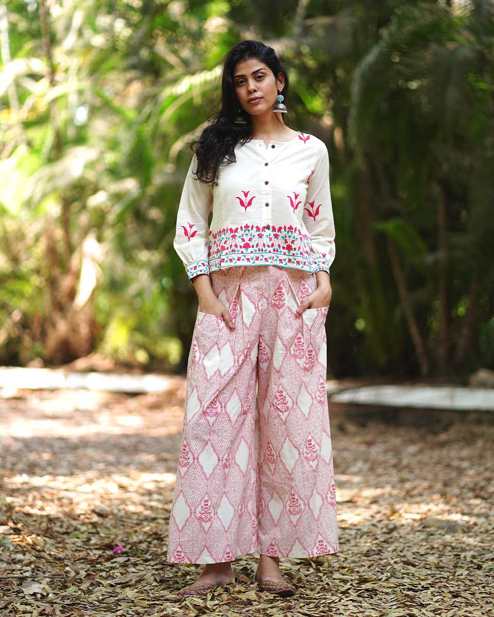 Lilyâ€™s Light Blush Pink Hand Block Printed Pants - MMG - Image 2