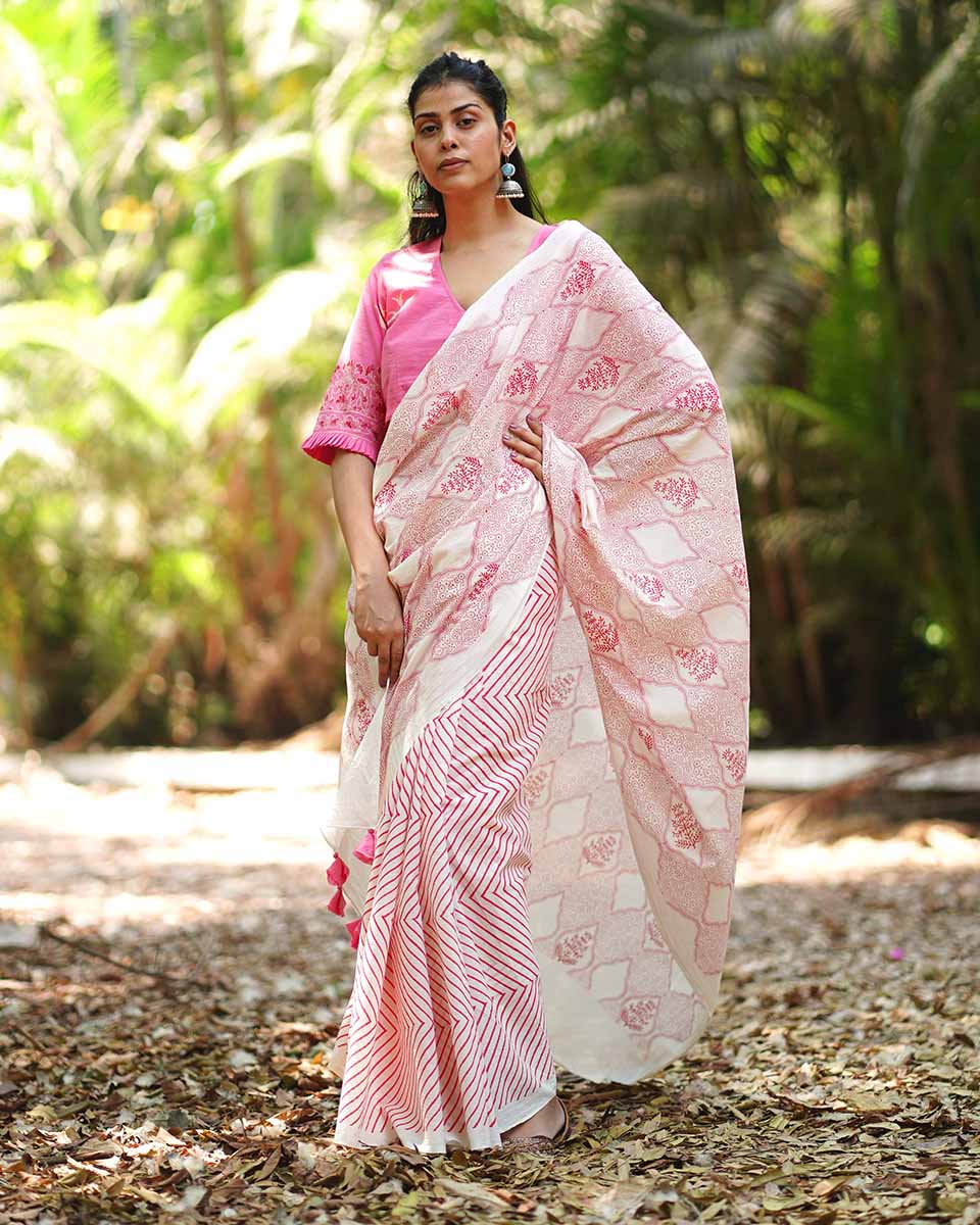 Lovely Lilacs Pink Handblock Printed Blouse - MMG - Image 5
