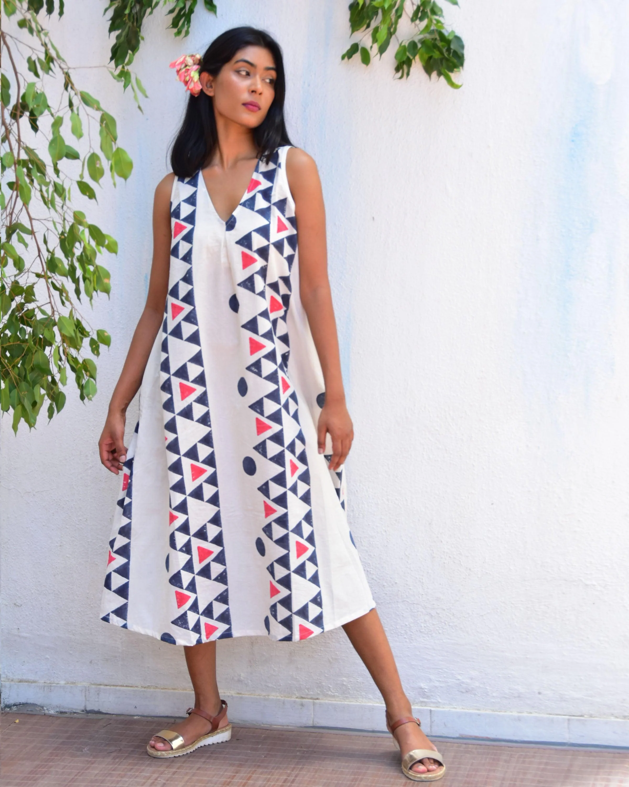 Lunar Cascade Handblockprinted Cotton Dress - Vnmn