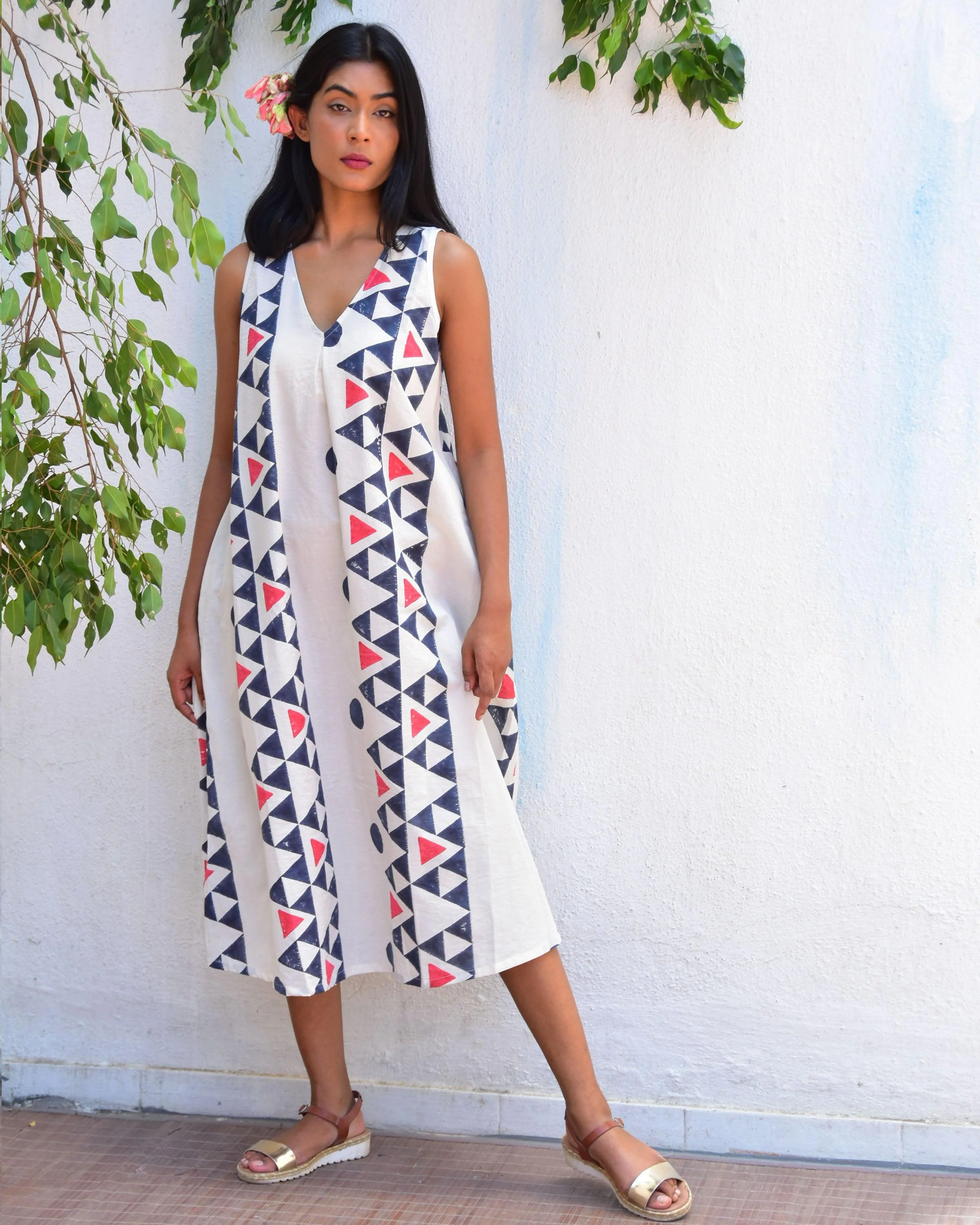 Lunar Cascade Handblockprinted Cotton Dress - Vnmn - Image 2