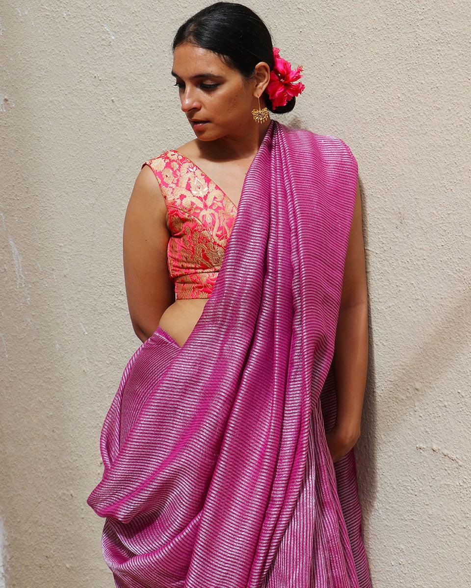 Madhumayi Purple Handwoven Linen Zari Saree - TOG - Image 2