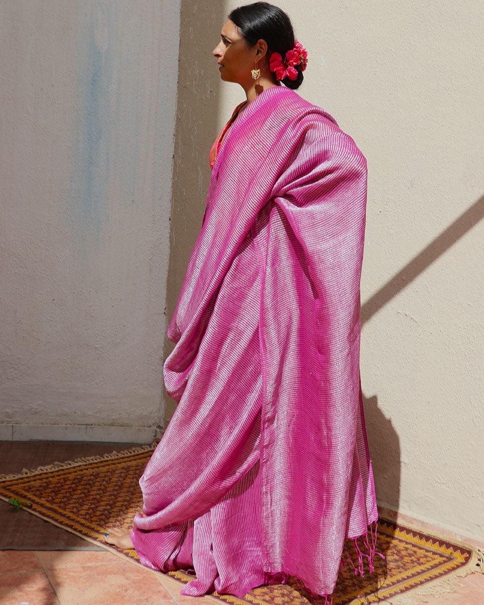 Madhumayi Purple Handwoven Linen Zari Saree - TOG - Image 5