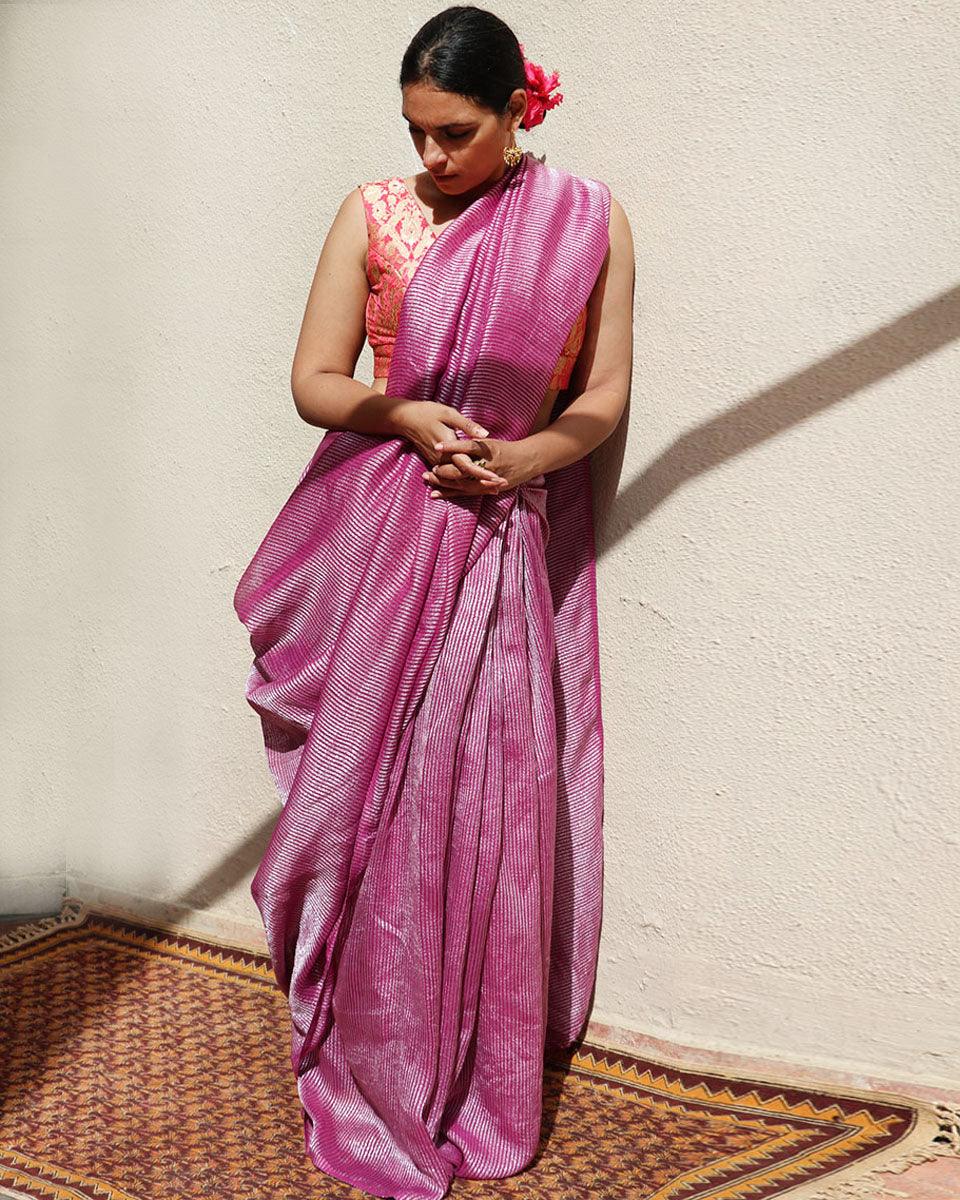 Madhumayi Purple Handwoven Linen Zari Saree - TOG - Image 7