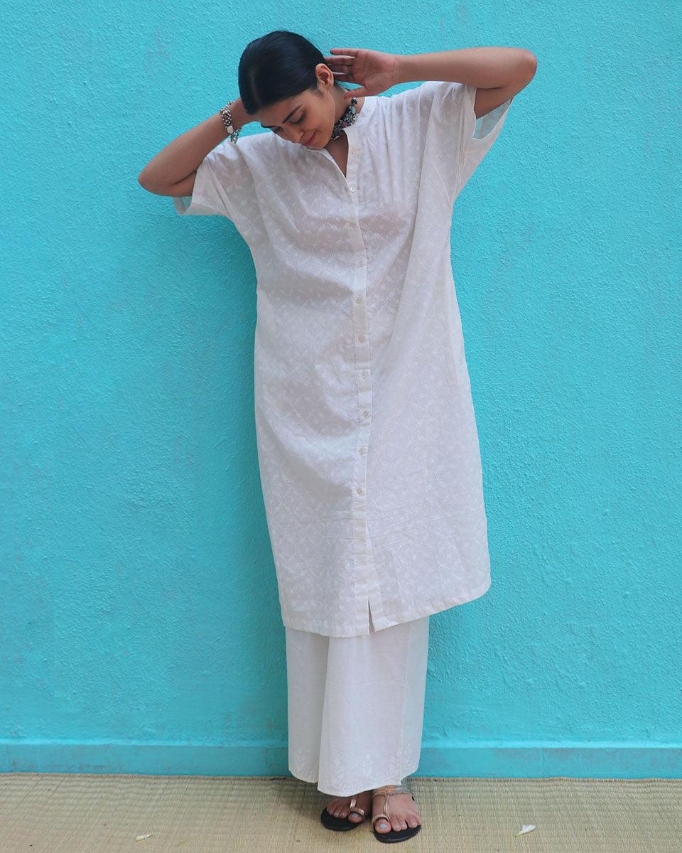 Magadhi Cotton Kurta Set - Safed - Image 4