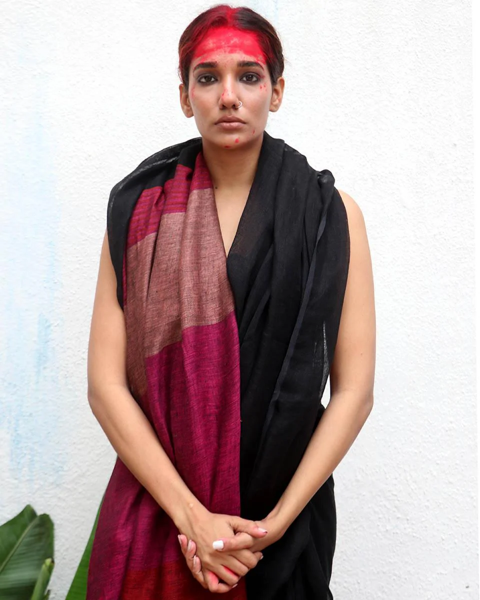 Maheshwari Black Handwoven Linen Saree - Kaali - Image 8