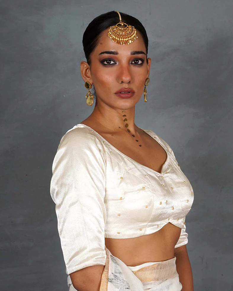 Mahira Ivory Mashru Silk Blouse - TARA - Image 4